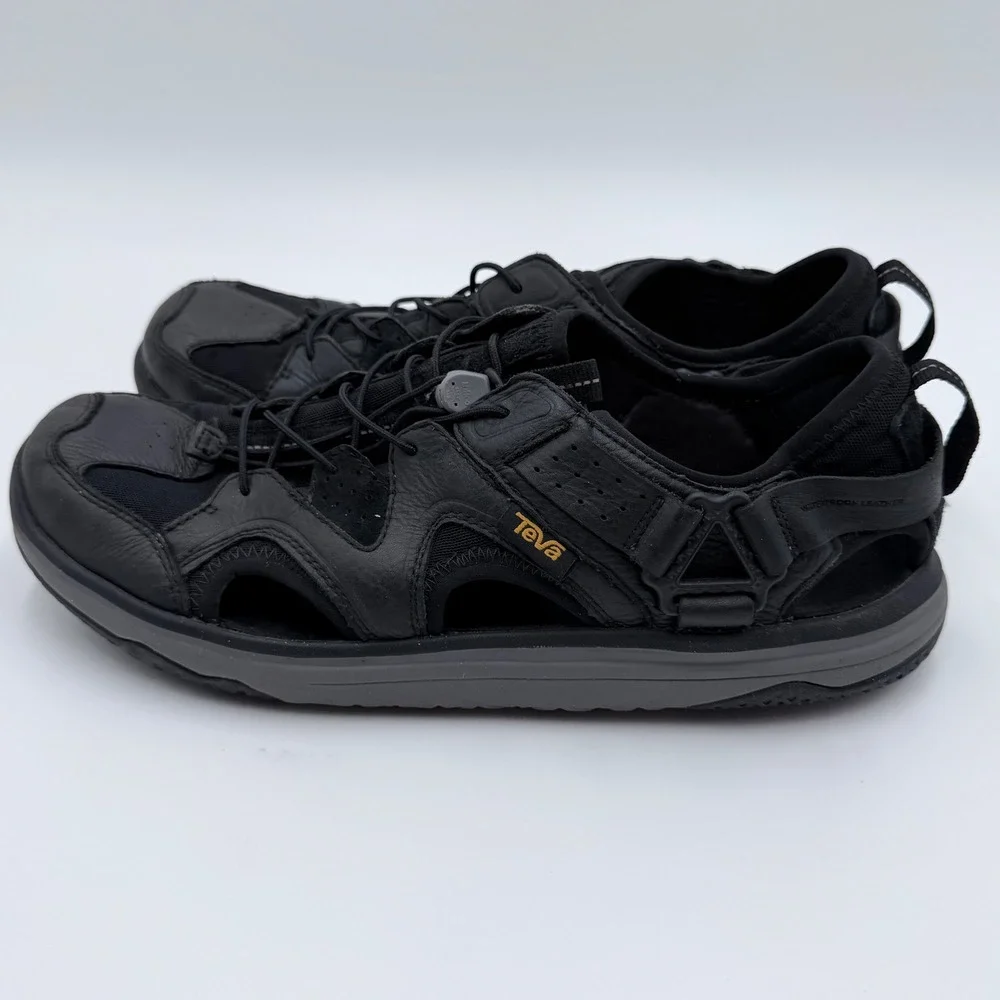 Teva Omnium Leather Fisherman Sandals Mens Black Waterproof Hiking Shoes 1019116